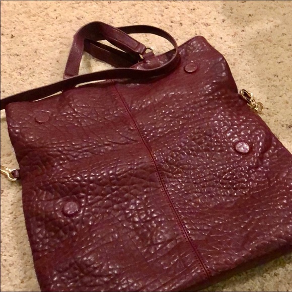 Tory Burch Maroon Pebbled Foldover Crossbody bag - Picture 3 of 6